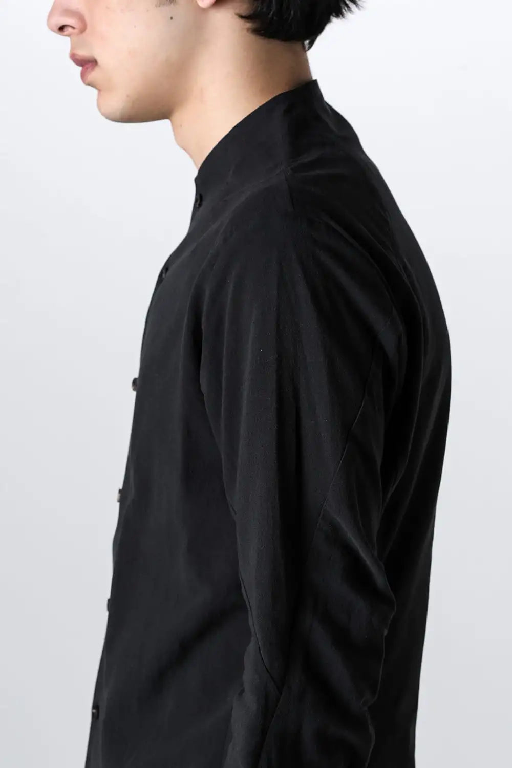 ノーカラーシャツ コットンリネン