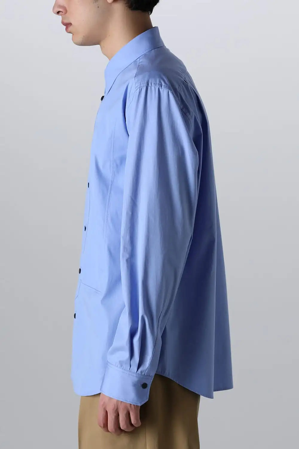 フロントパネルシャツウィズレザータブ Sax