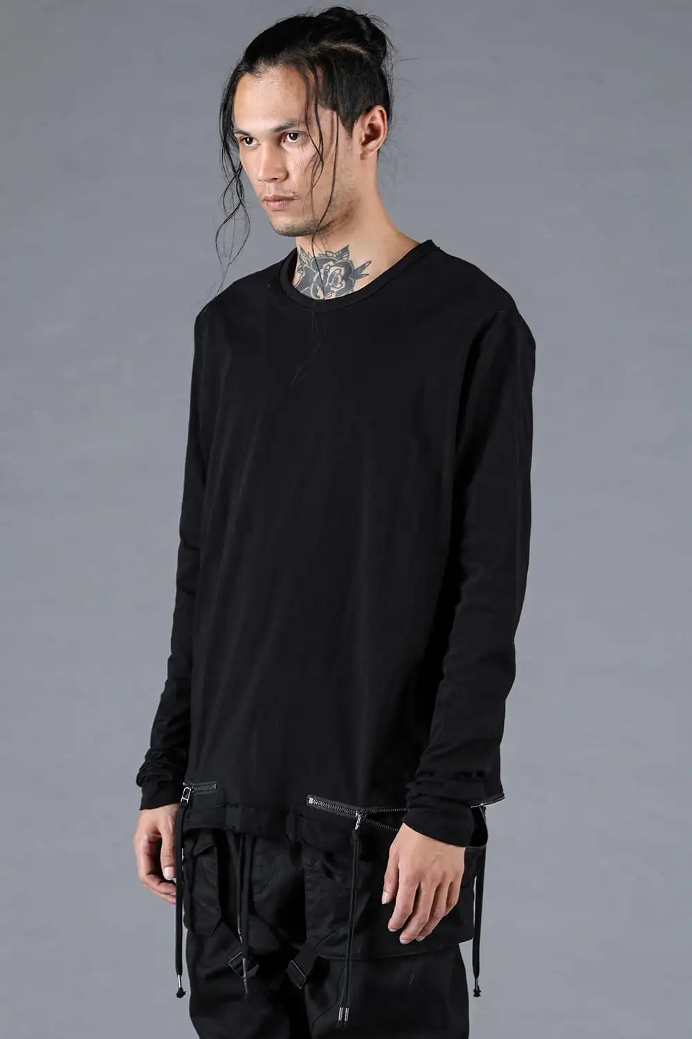 30/- Soft Cotton Jersey Zip Open Long Sleeve T-Shirt Black