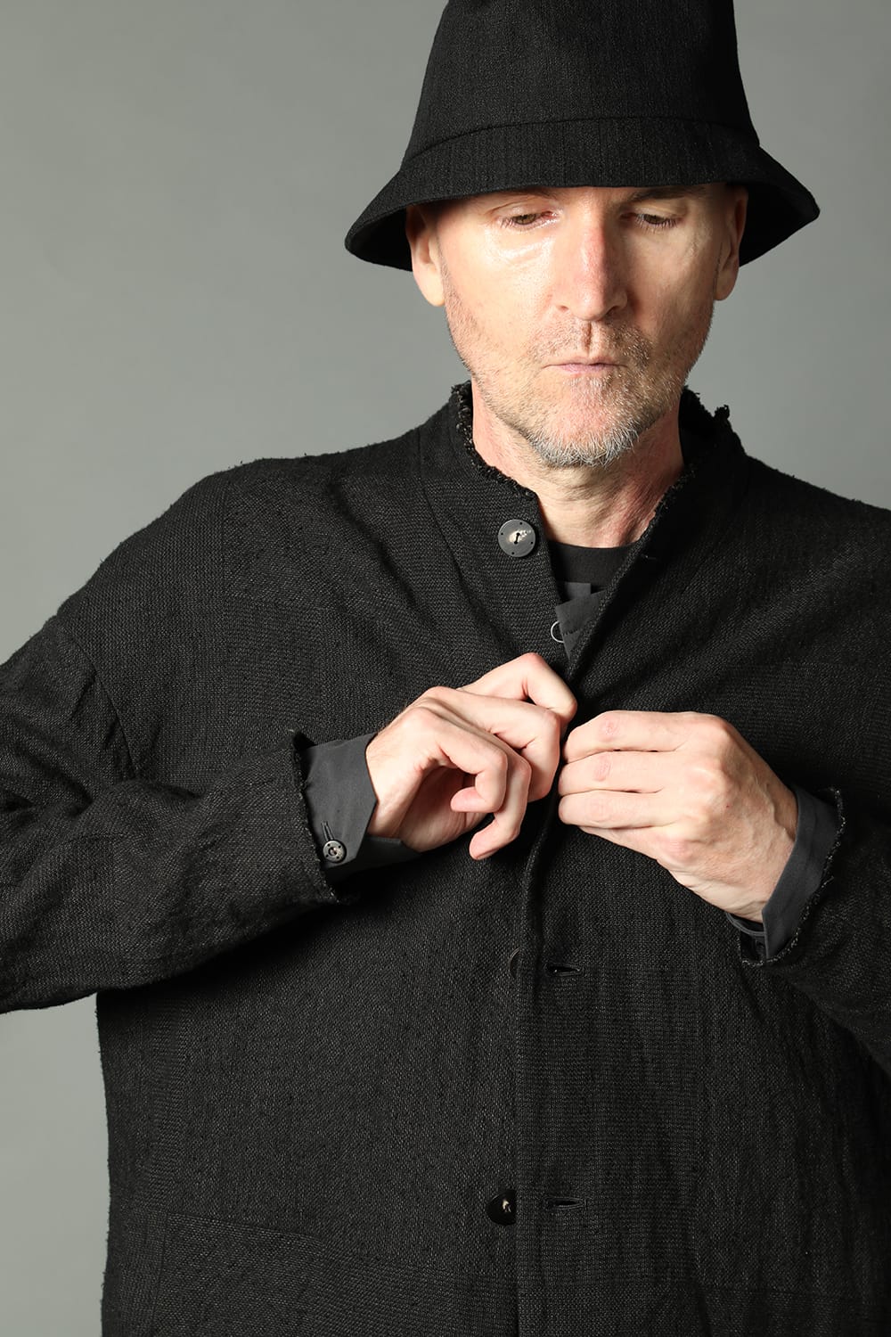 Jacket silk linen crazy check  Black