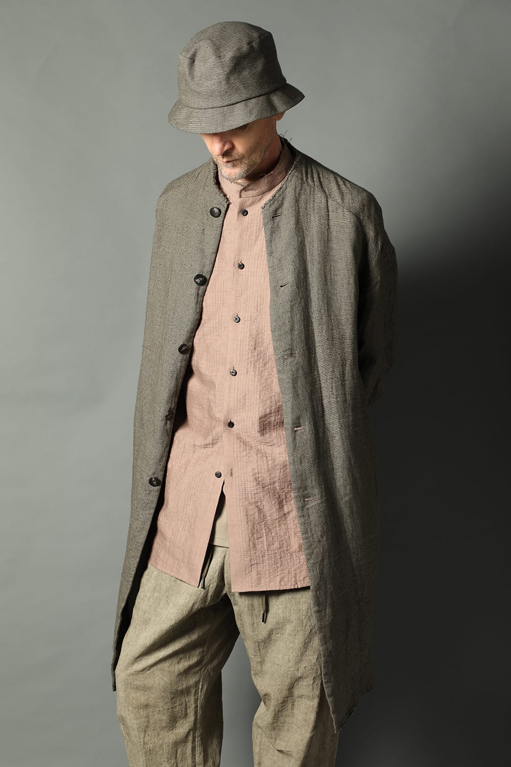 Coat silk linen crazy check  Beige Gray