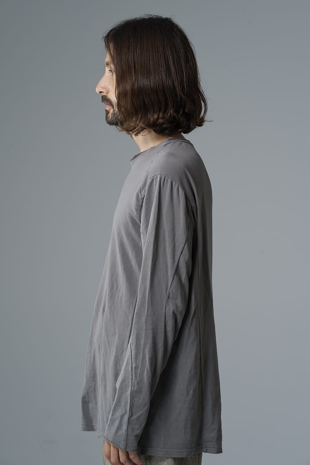 ロングスリーブ 和紙ジャージー チャコールダイ  ライトグレー