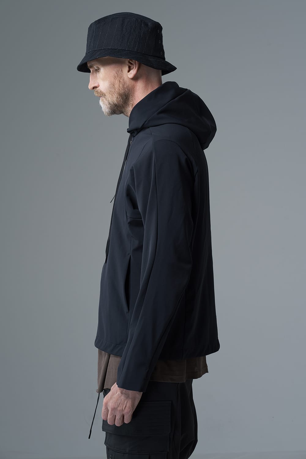Hooded jacket merino wool jersey bonding