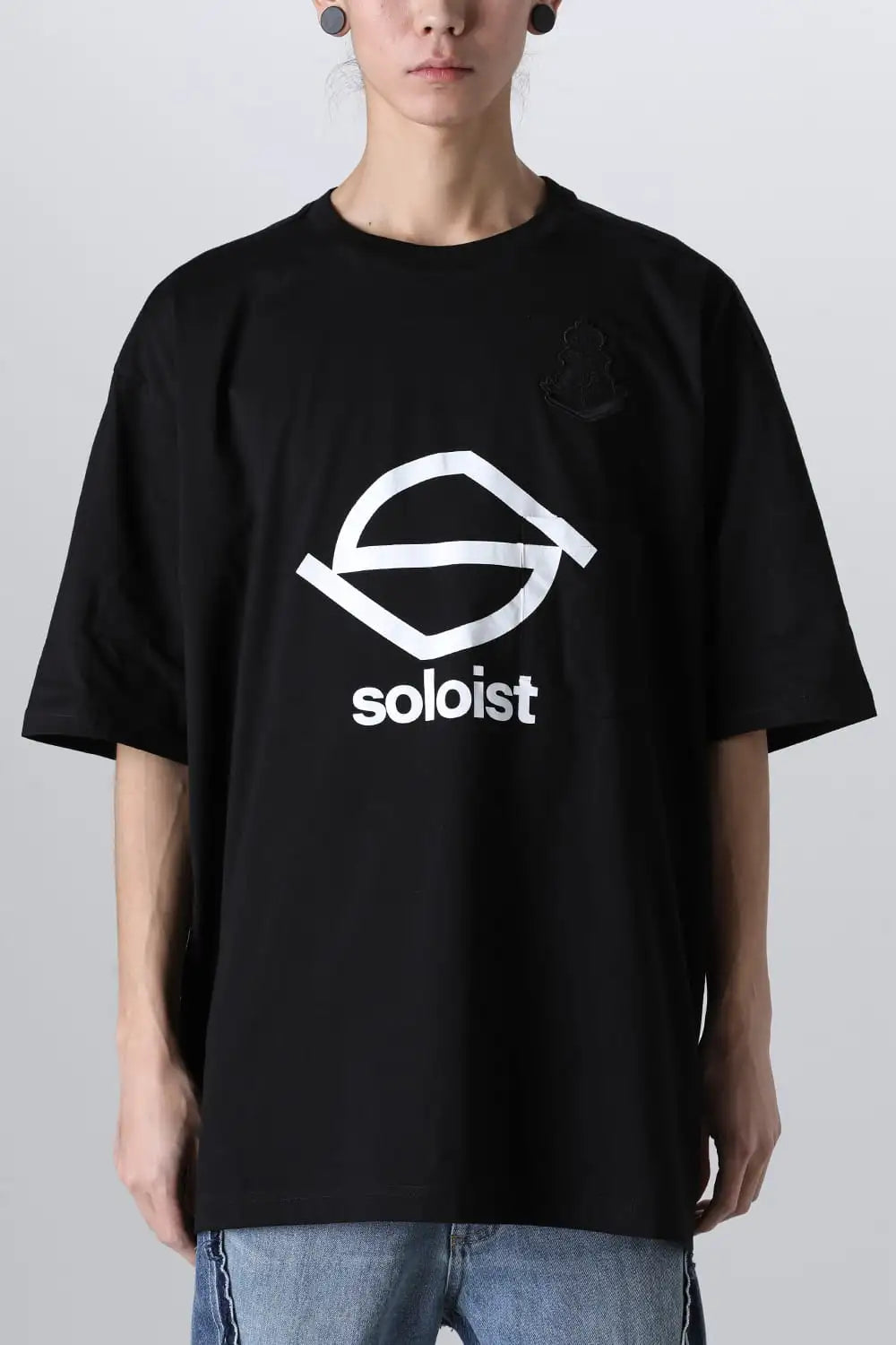 Sロゴアンドボーンエムブレム(オーバーサイズショートスリーブポケットティー) Black