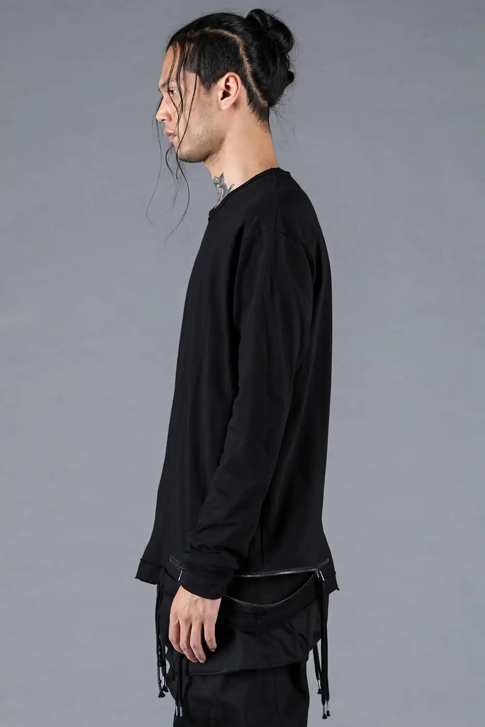 30/- Soft Cotton Jersey Zip Open Long Sleeve T-Shirt Black