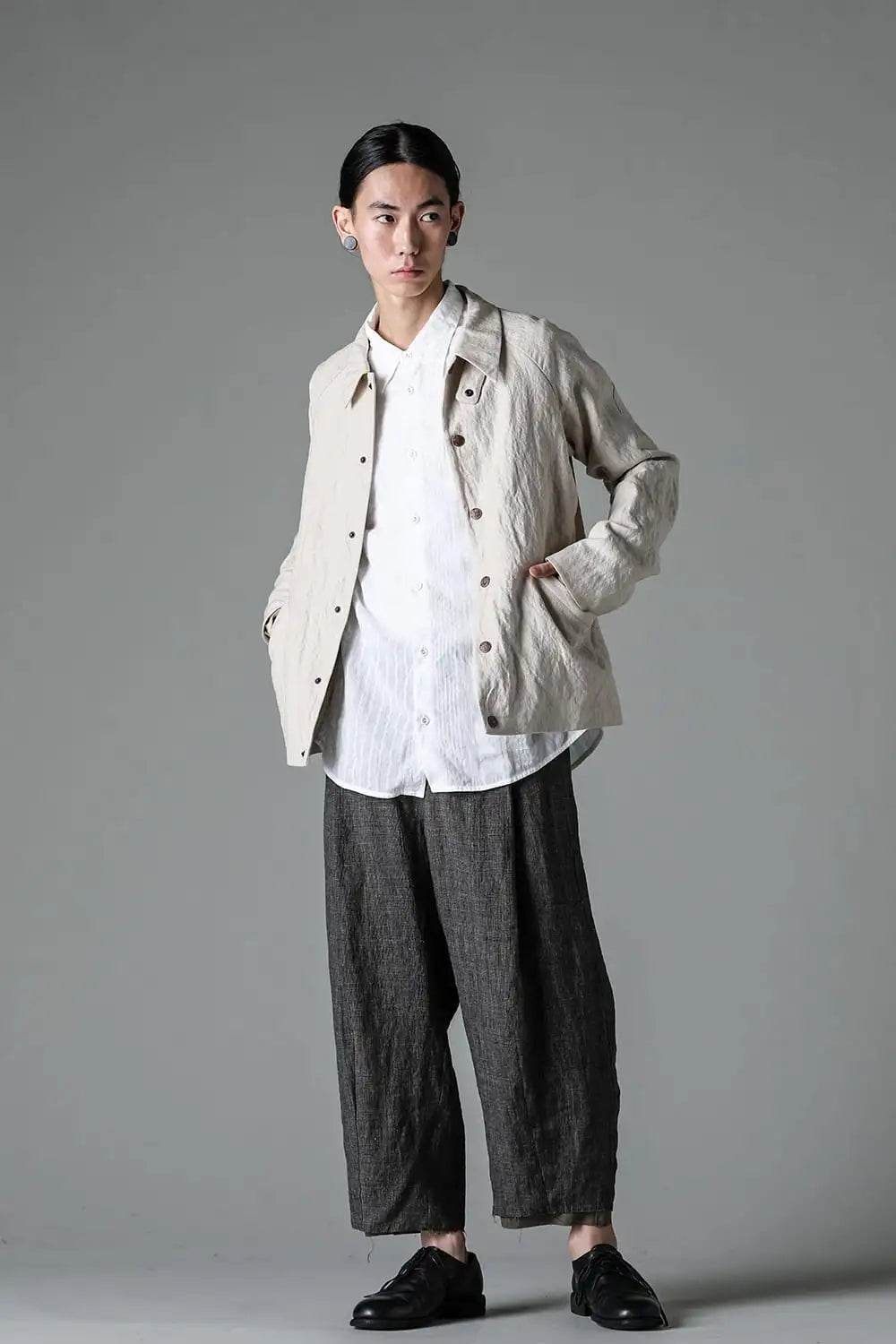 クロップドパンツ リネン グレンチェック