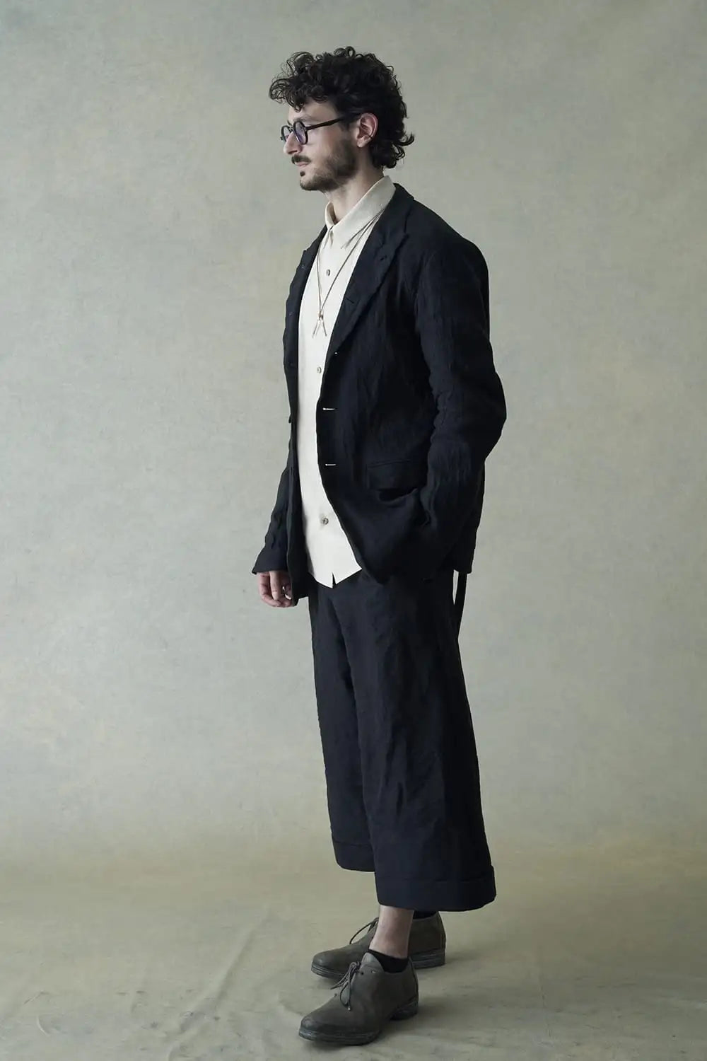 Cropped baggy pants linen / japanese paper