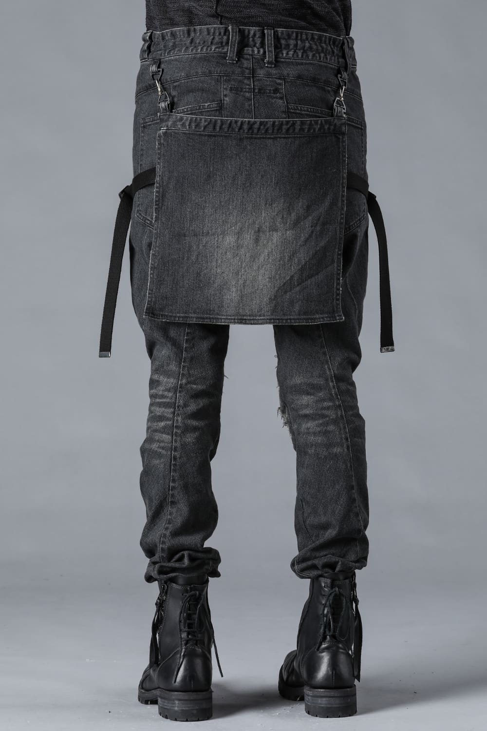 Bum Flap Distressed Denim Drop Crotch Slim Pants