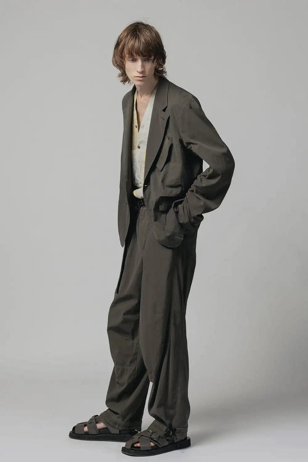 Dry Cotton Wide Trousers  Olive Drab