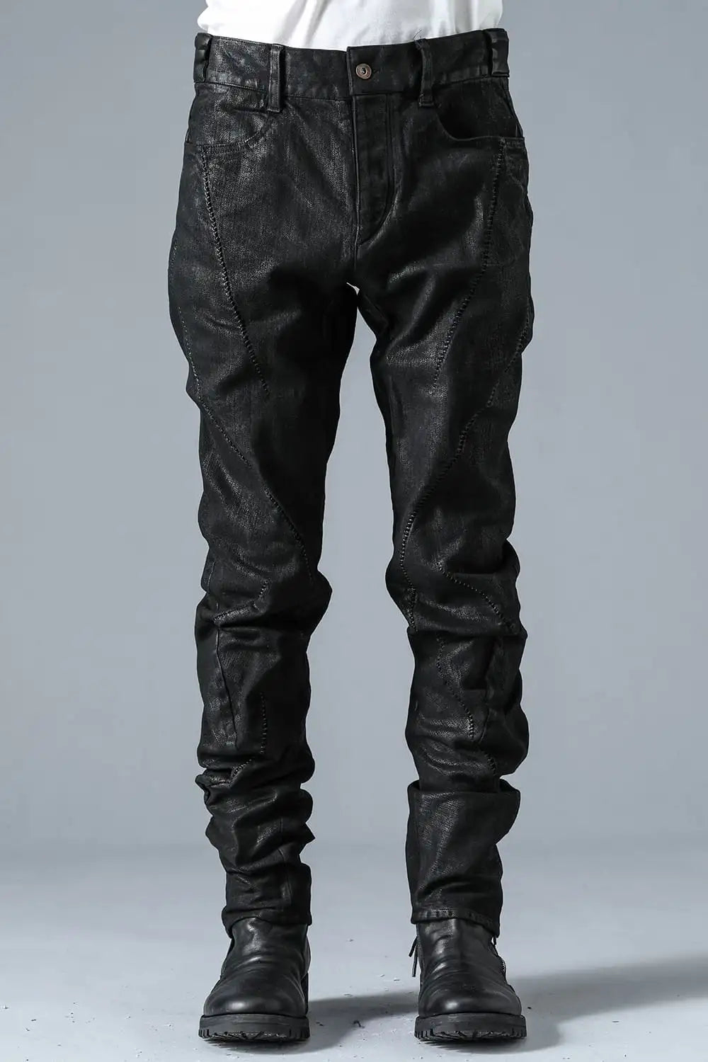 Product Coated Stretch Denim Overlock Twist Curve Slim Pants