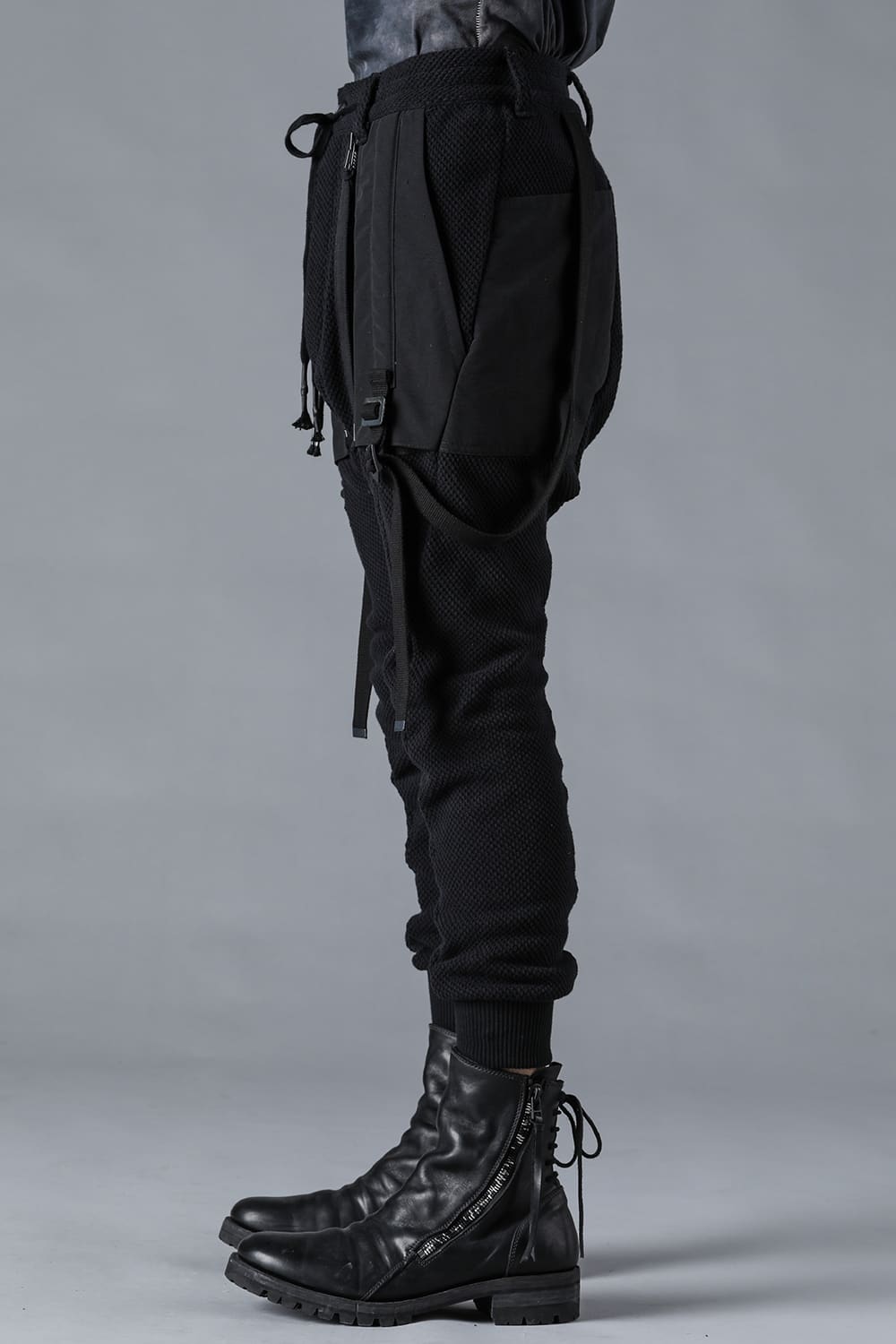 Honeycomb Cotton Jersey Suspender Drop-Crotch Jogger Pants