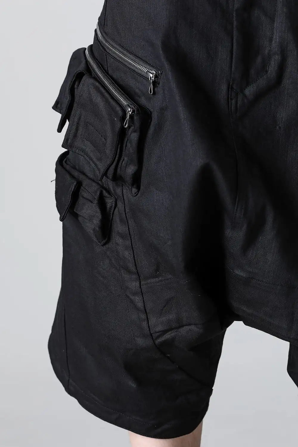 10.5oz Stretch Denim Cargo Short Pants Black