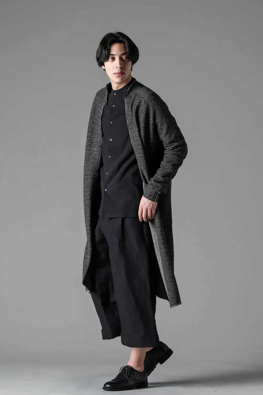 ノーカラーシャツ コットンリネン