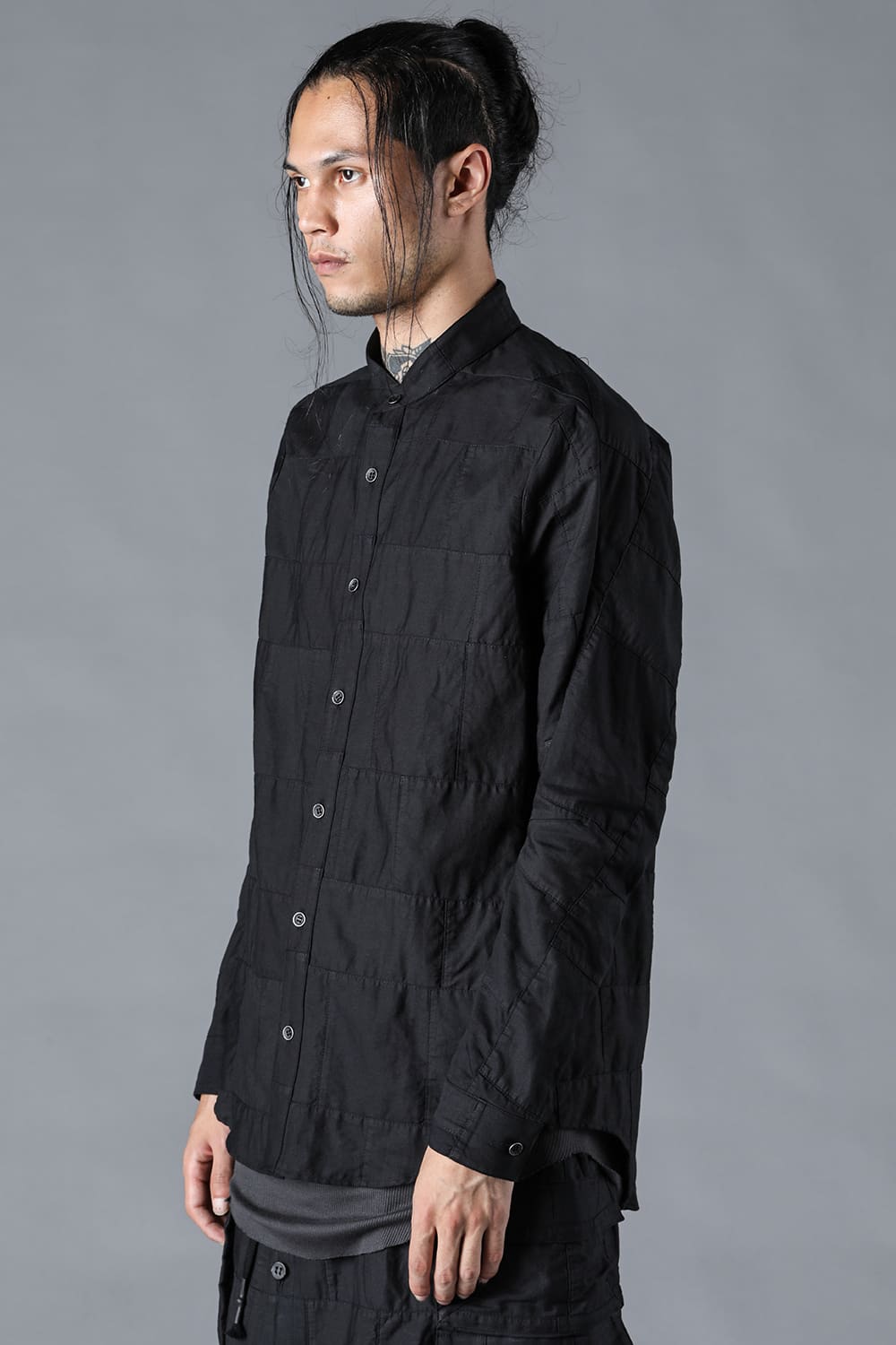 Patchwork Band Collar Shirt