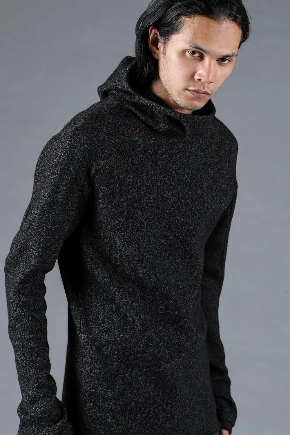 Wool Cotton Knit Balaclava Long Sleeve T-Shirt Charcoal