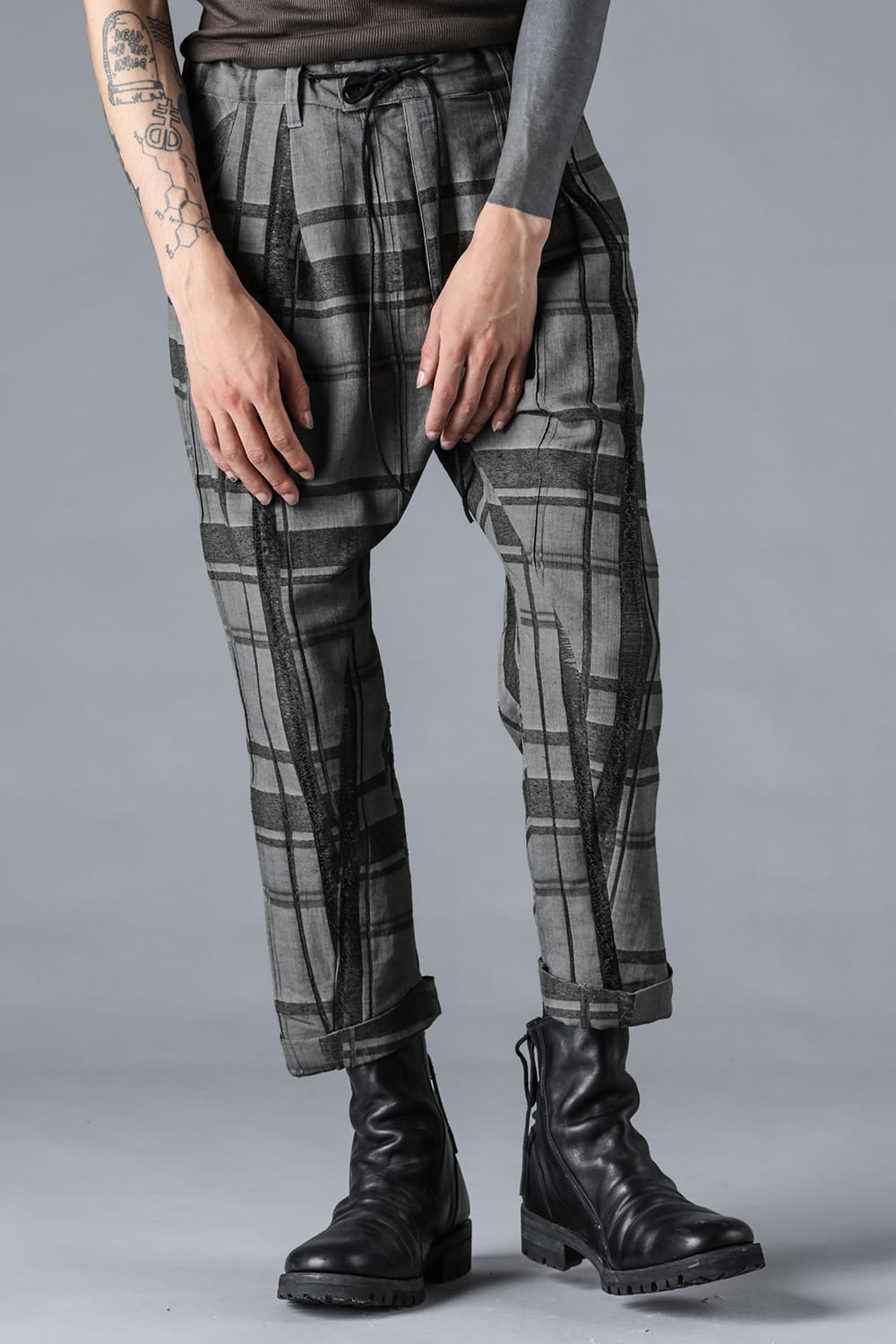 Check Jacquard Drop Crotch Cropped Pants