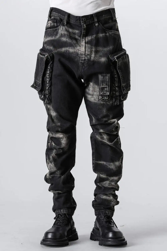 10oz Bleached Denim Wash Cargo Pants Black