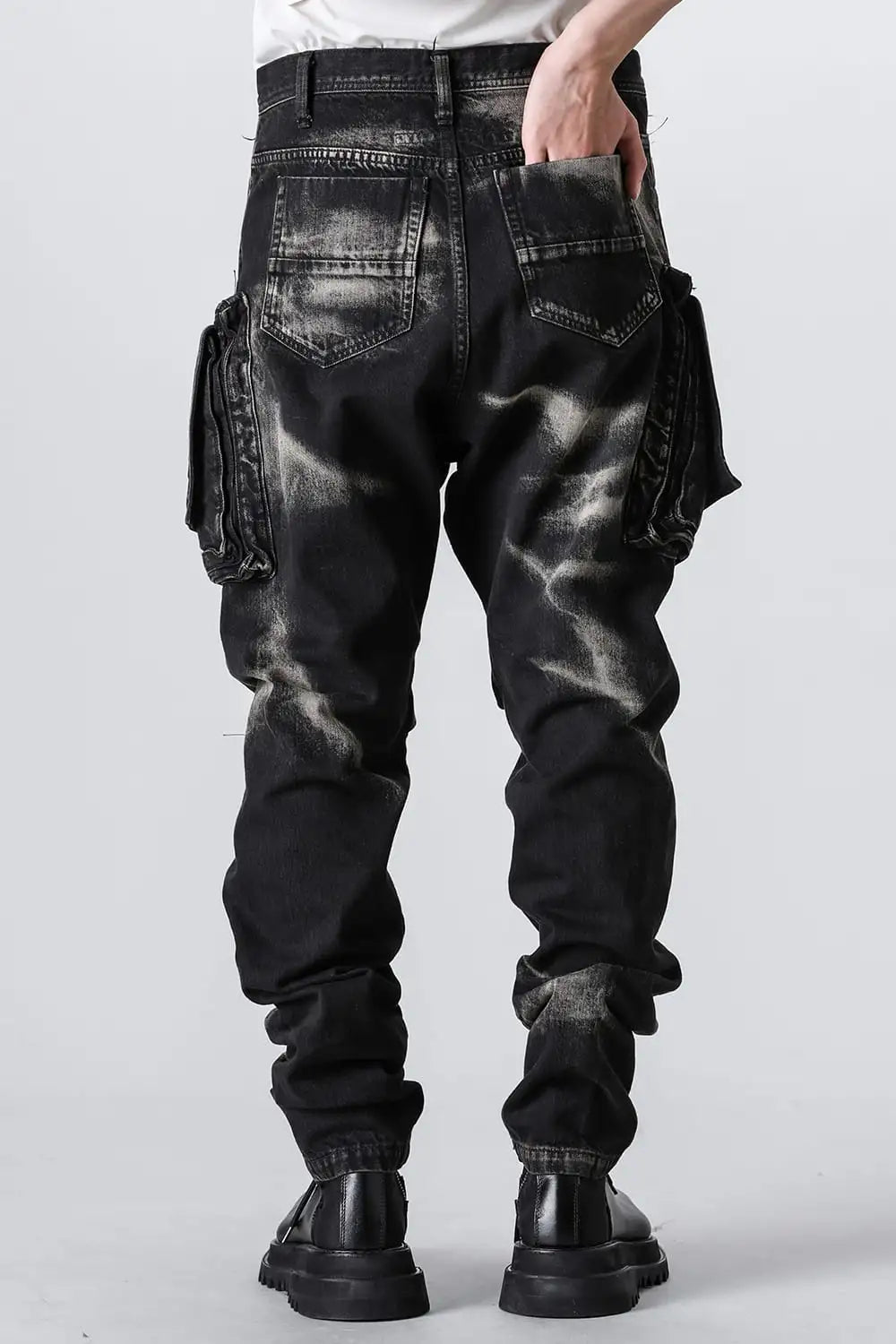 10oz Bleached Denim Wash Cargo Pants Black