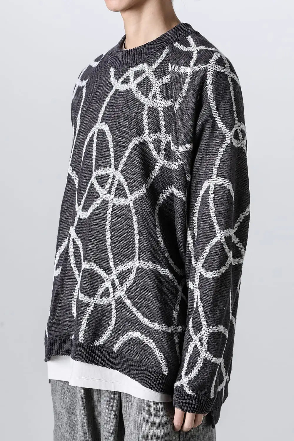 KNITTED CREW NECK Hemp yarn 7gg DK GREY