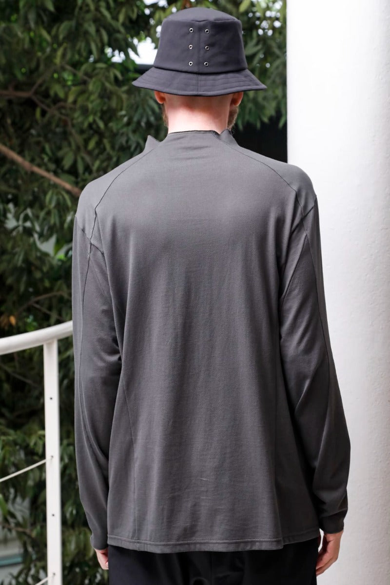 Semi High neck Long sleeve suvin cotton jersey  Charcoal