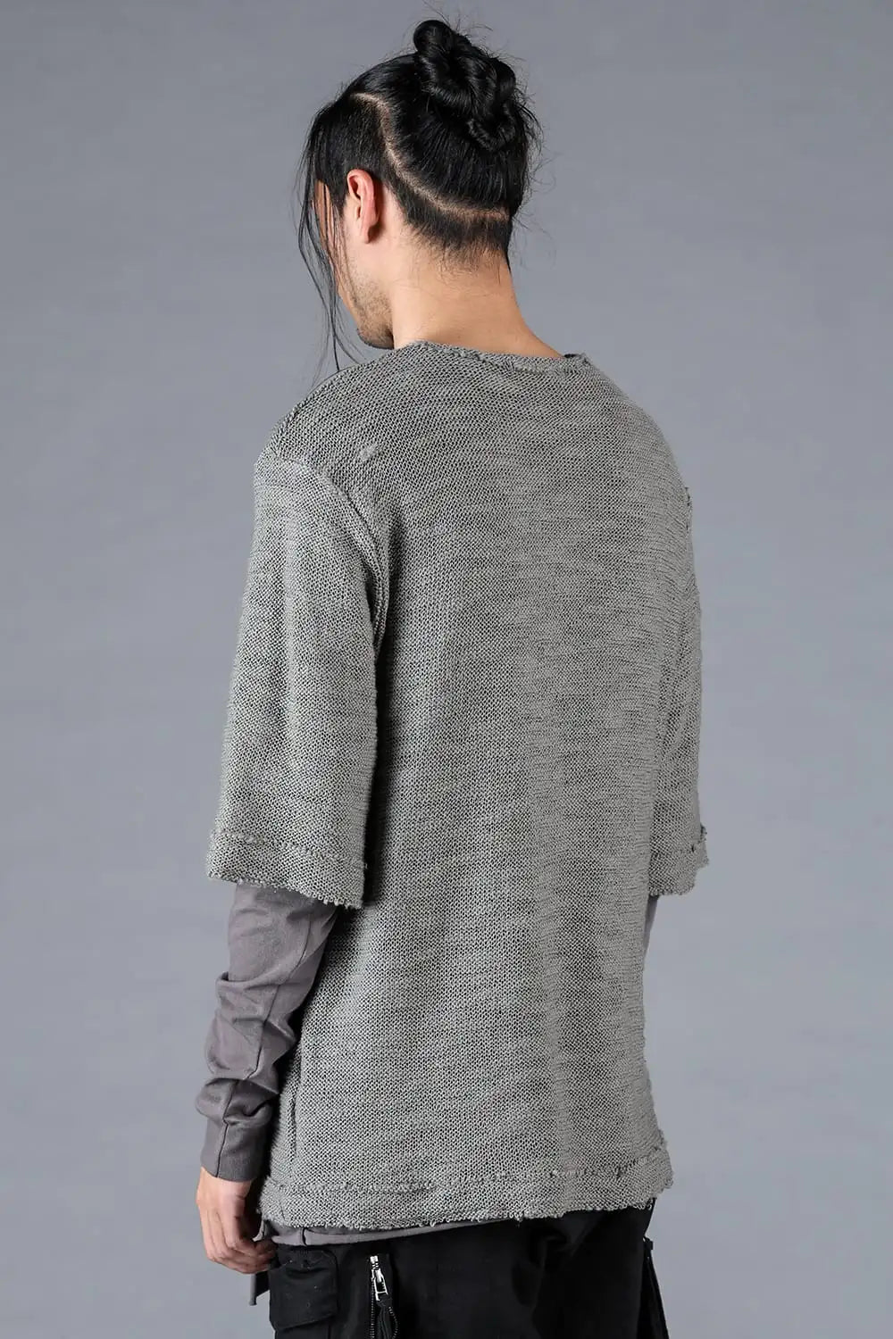 ローゲージニット×コットンジャージレイヤードTシャツ グレー