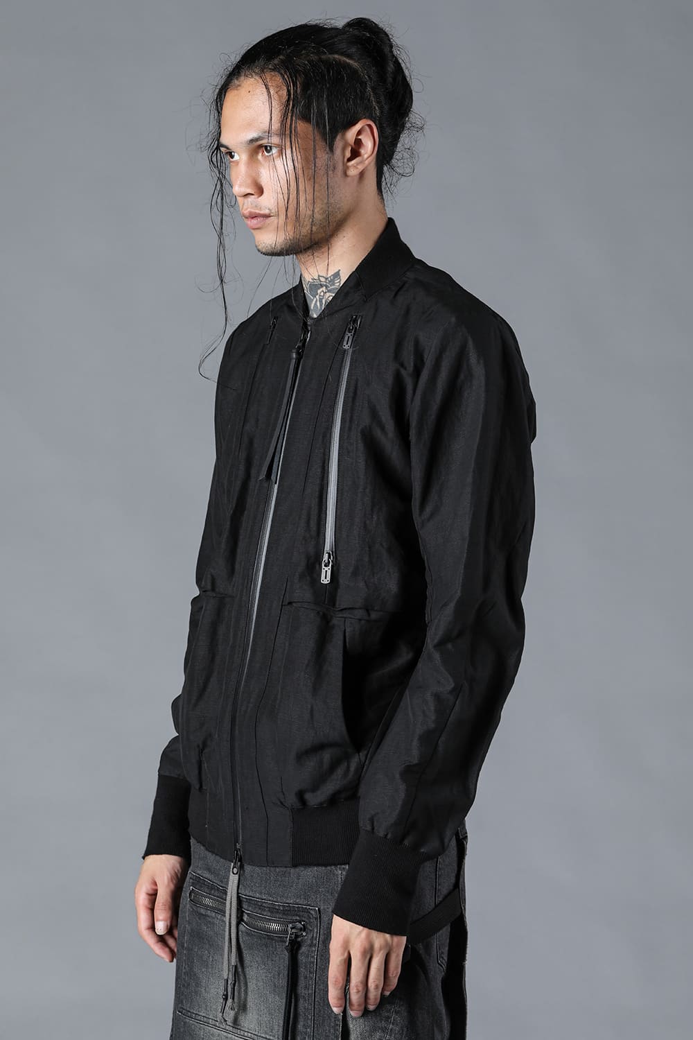 Salt-Shrunk Washed Dobby Border Bomber Jacket