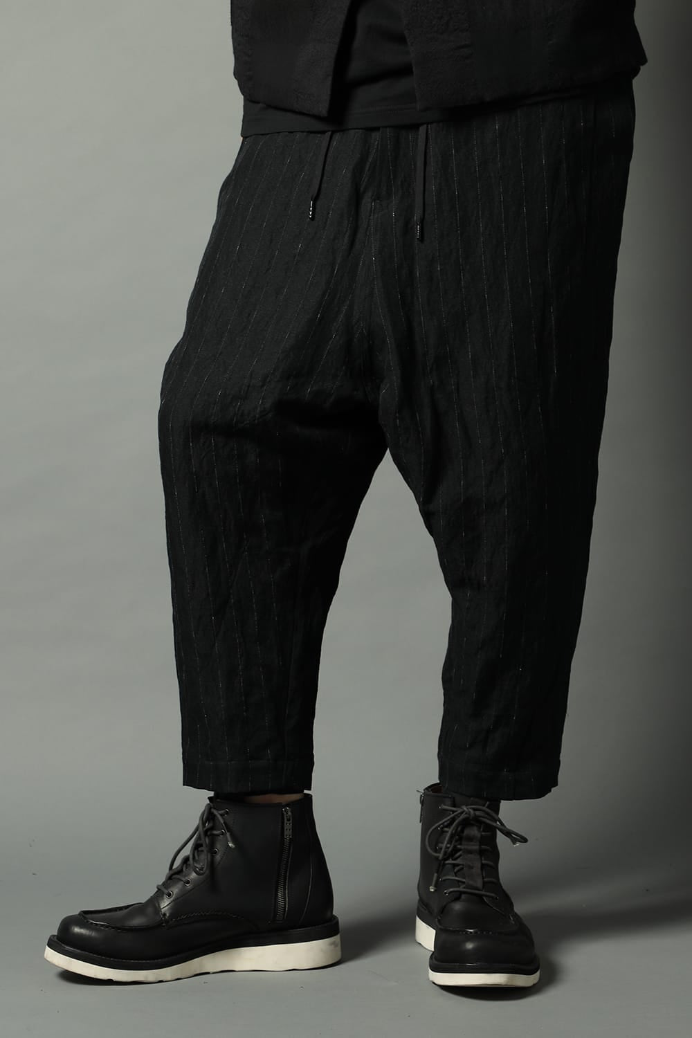 Dropcroch cropped pants cotton linen metal shrink