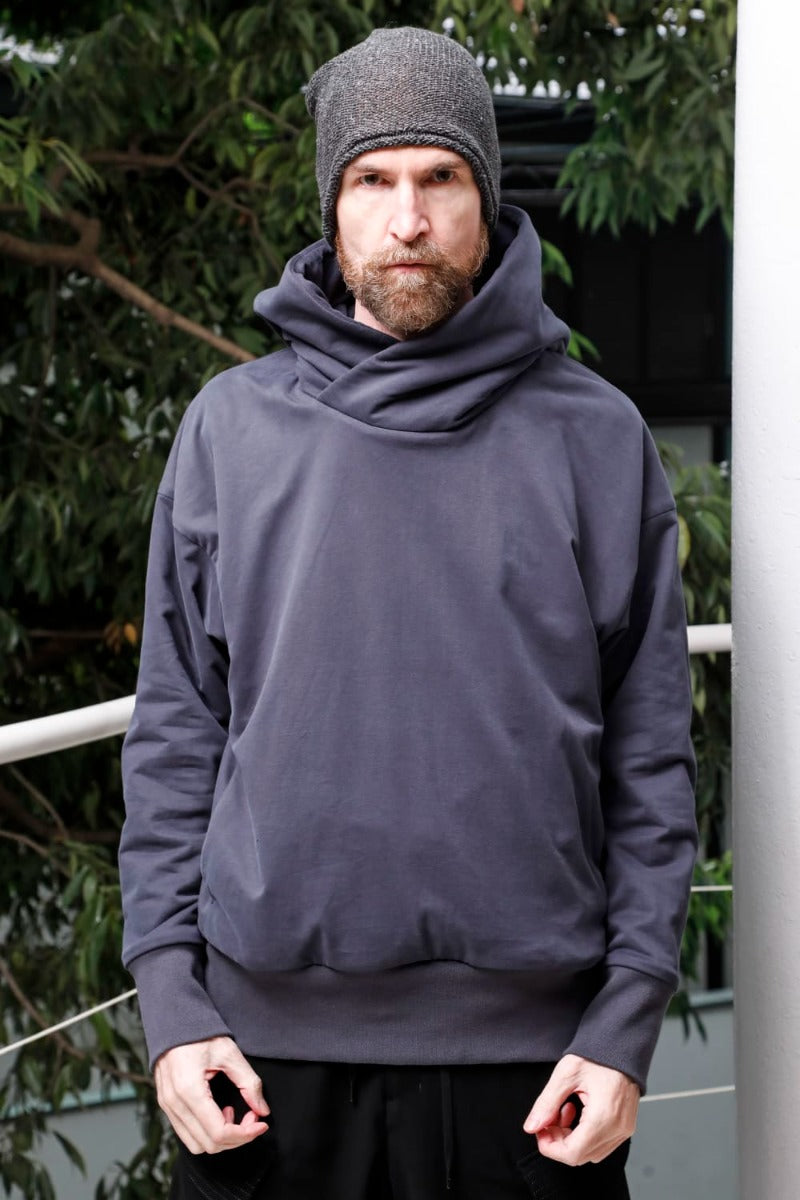 Hooded pullover cotton jersey  Blue Gray