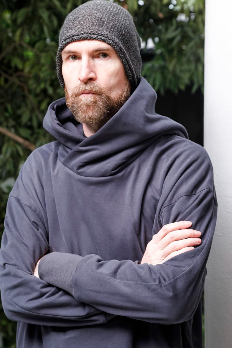 Hooded pullover cotton jersey  Blue Gray