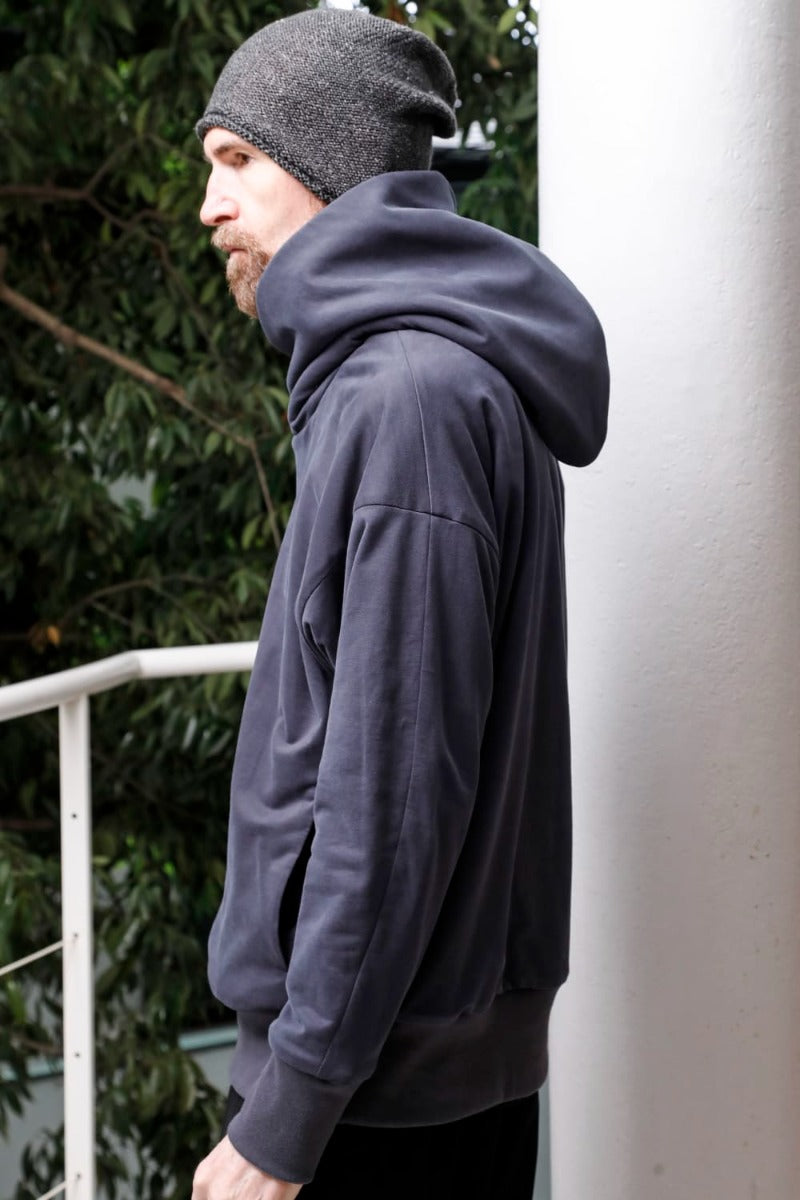 Hooded pullover cotton jersey  Blue Gray