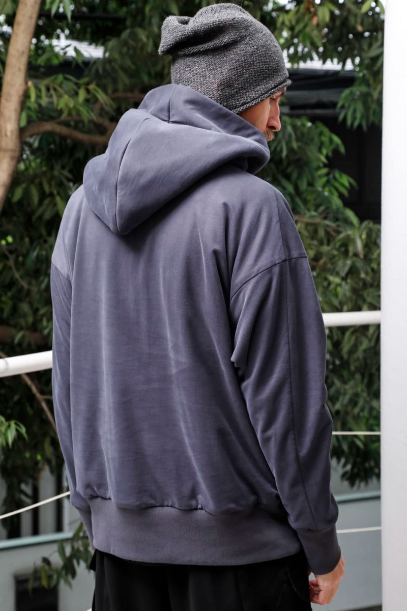 Hooded pullover cotton jersey  Blue Gray