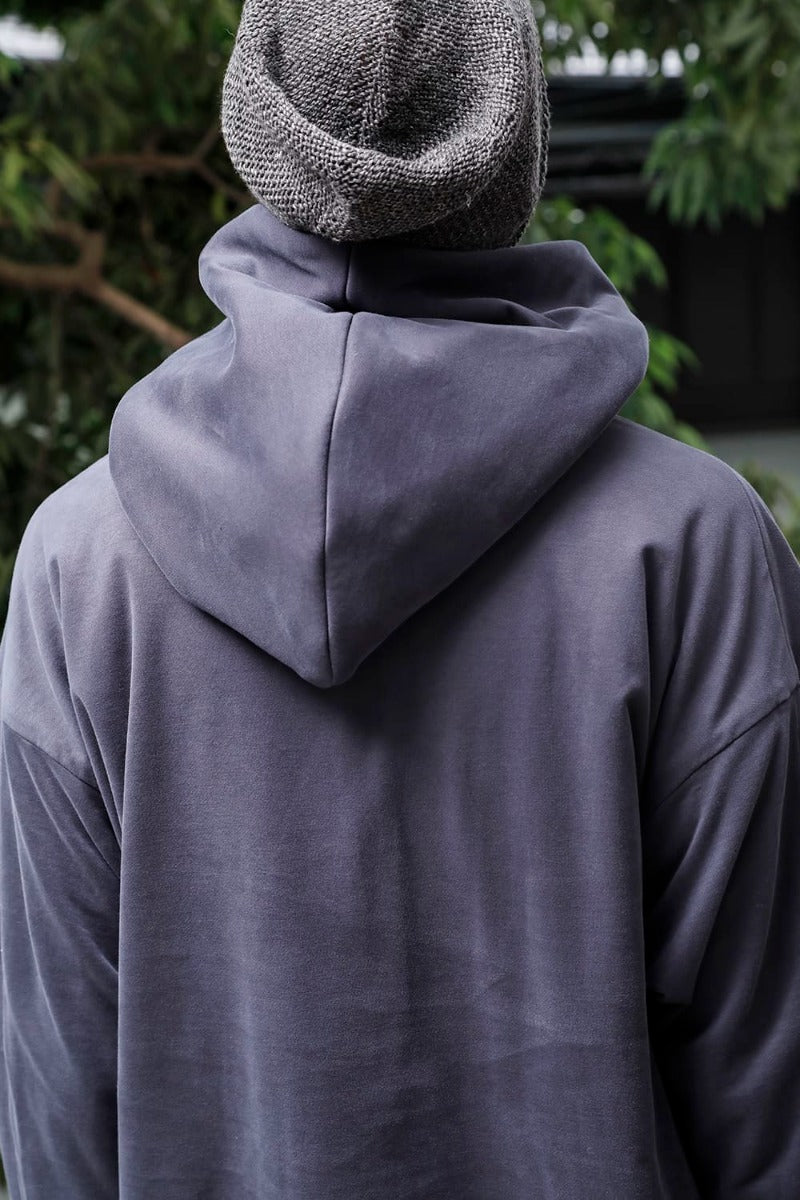 Hooded pullover cotton jersey  Blue Gray