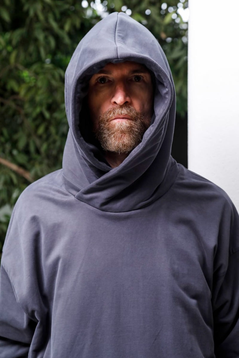 Hooded pullover cotton jersey  Blue Gray