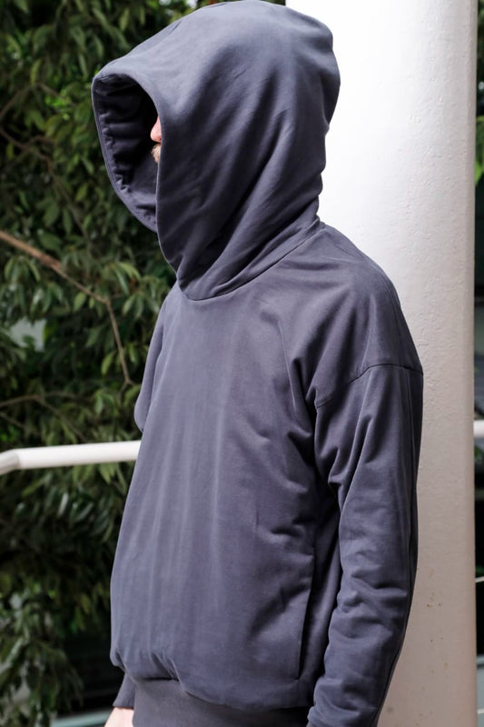 Hooded pullover cotton jersey  Blue Gray