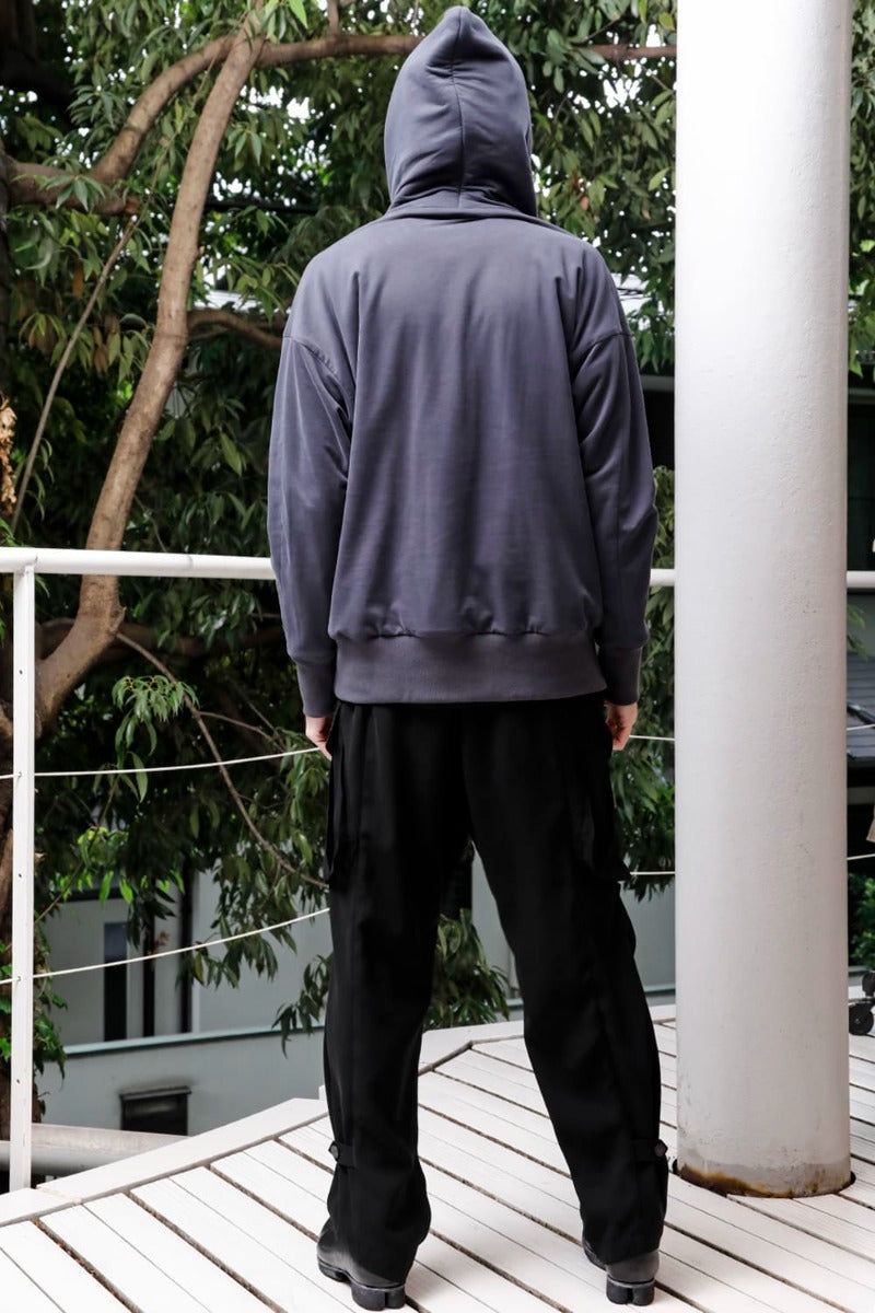 Hooded pullover cotton jersey  Blue Gray