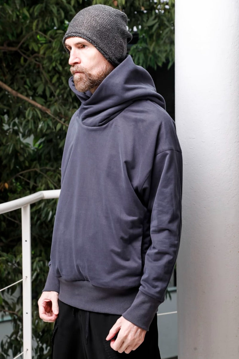 Hooded pullover cotton jersey  Blue Gray