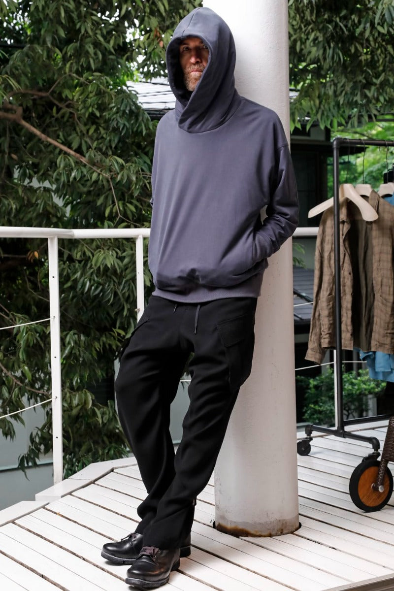 Hooded pullover cotton jersey  Blue Gray