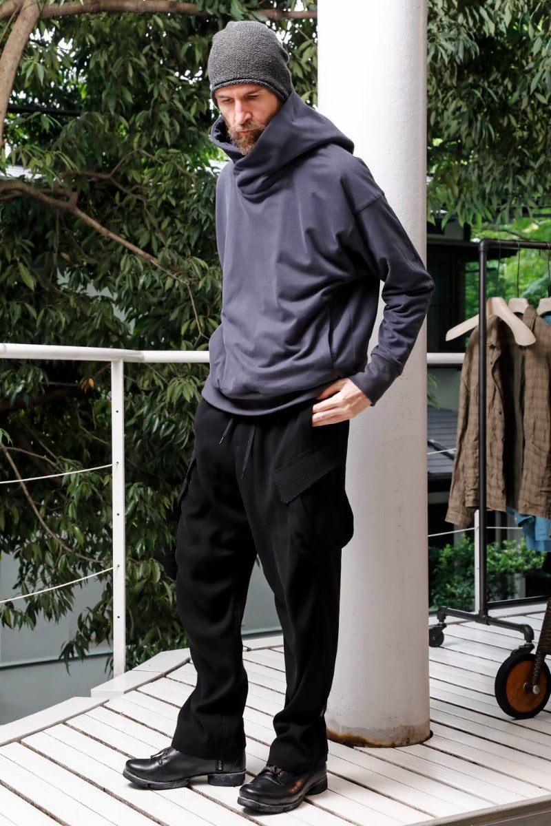 Hooded pullover cotton jersey  Blue Gray