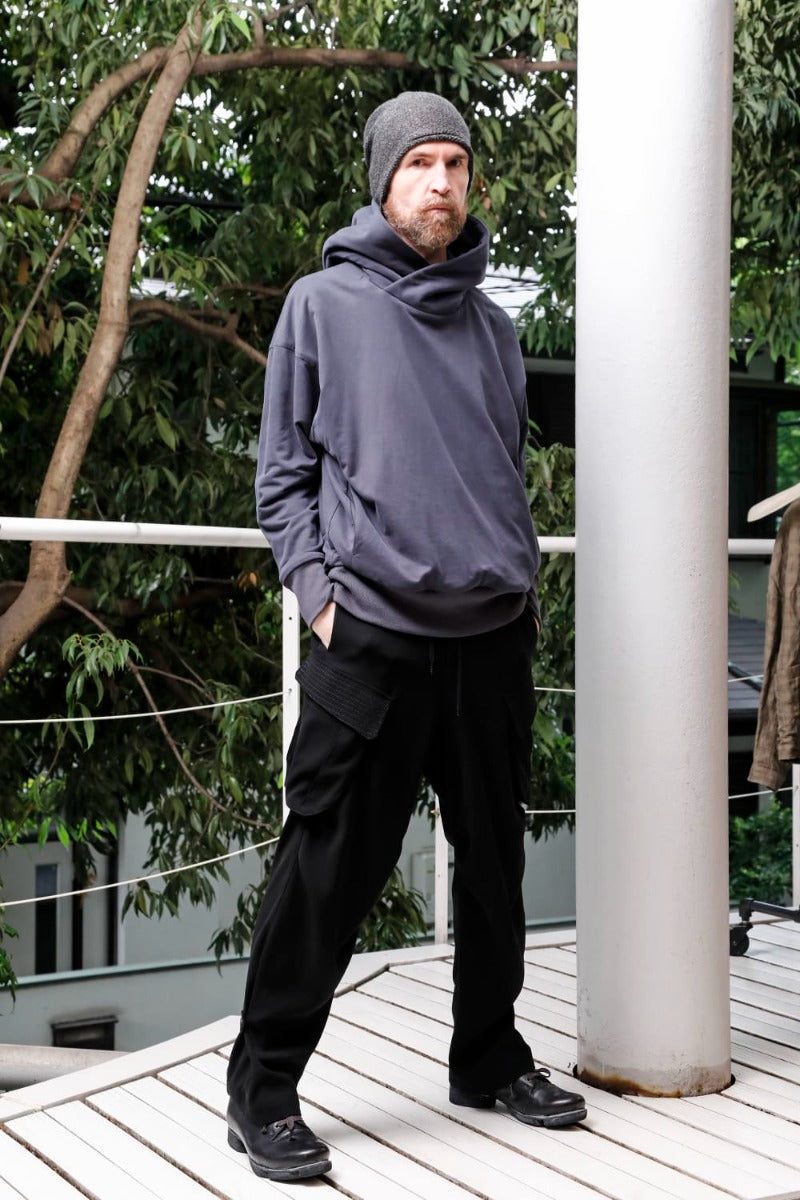 Hooded pullover cotton jersey  Blue Gray