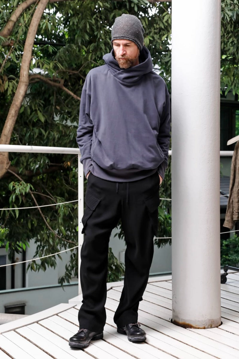 Hooded pullover cotton jersey  Blue Gray