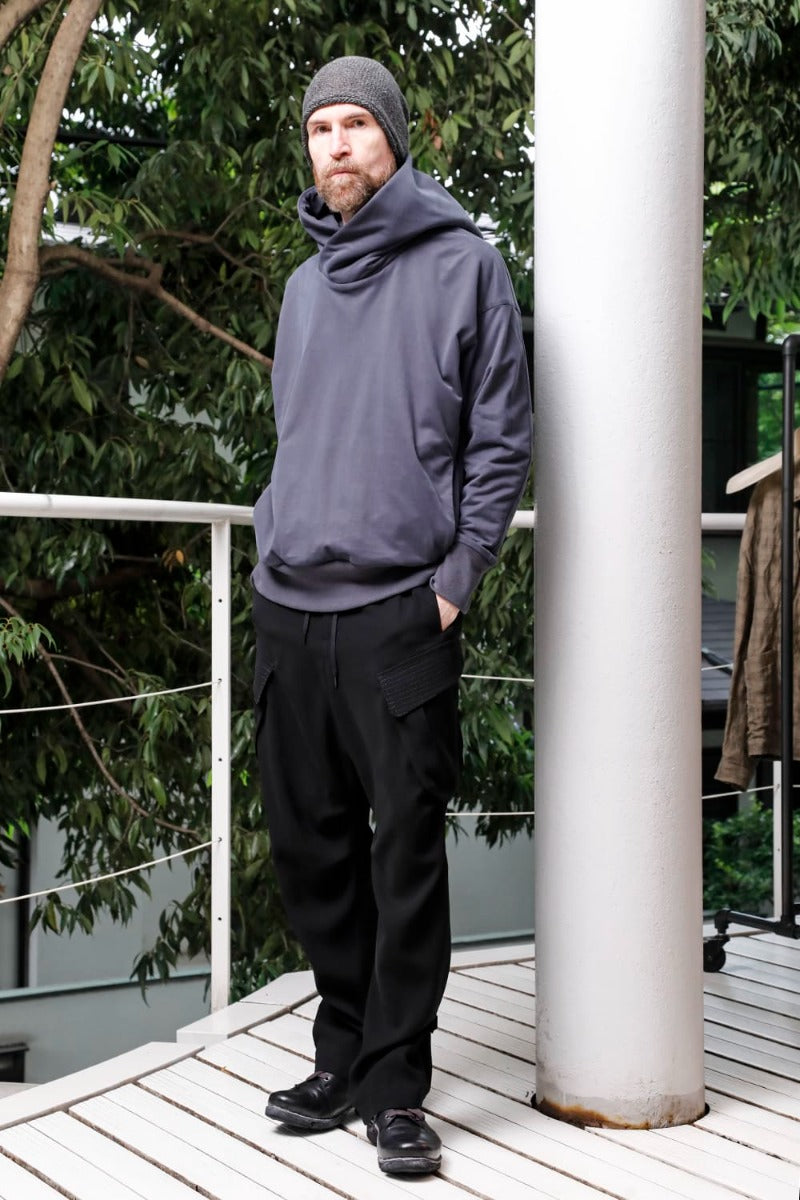 Hooded pullover cotton jersey  Blue Gray