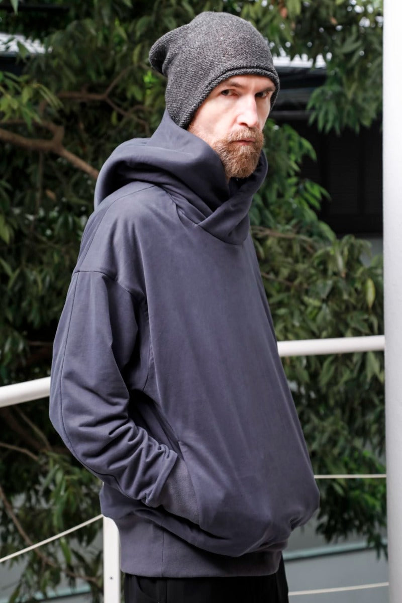 Hooded pullover cotton jersey  Blue Gray