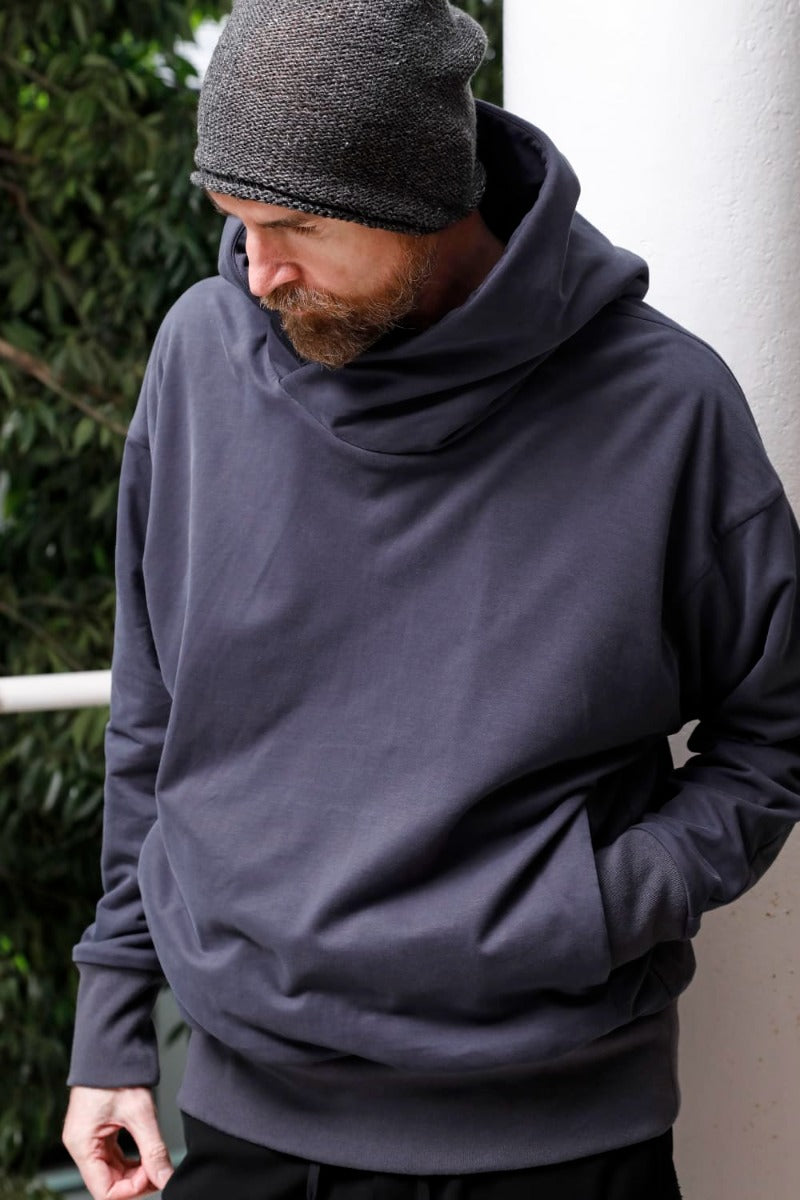 Hooded pullover cotton jersey  Blue Gray