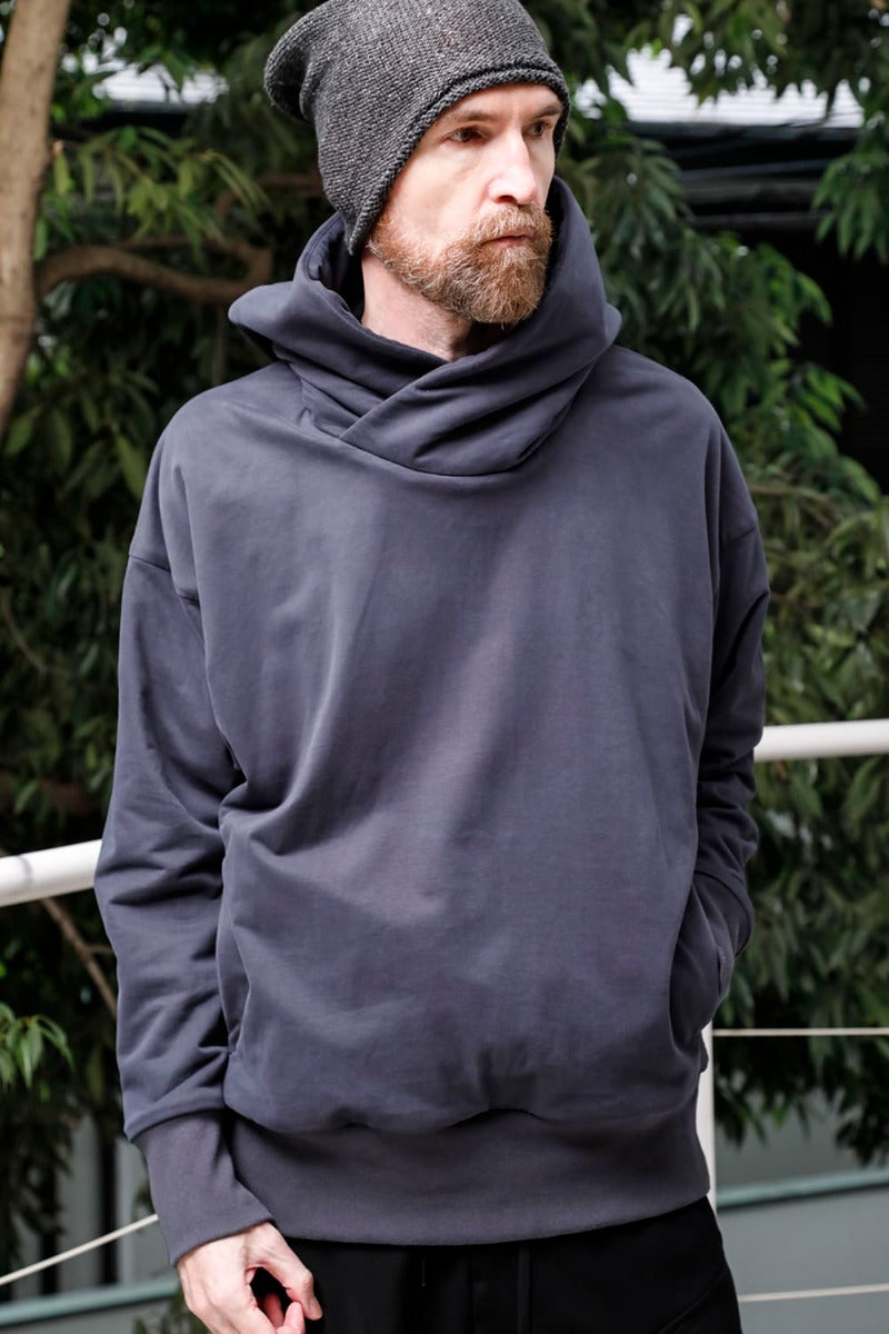 Hooded pullover cotton jersey  Blue Gray