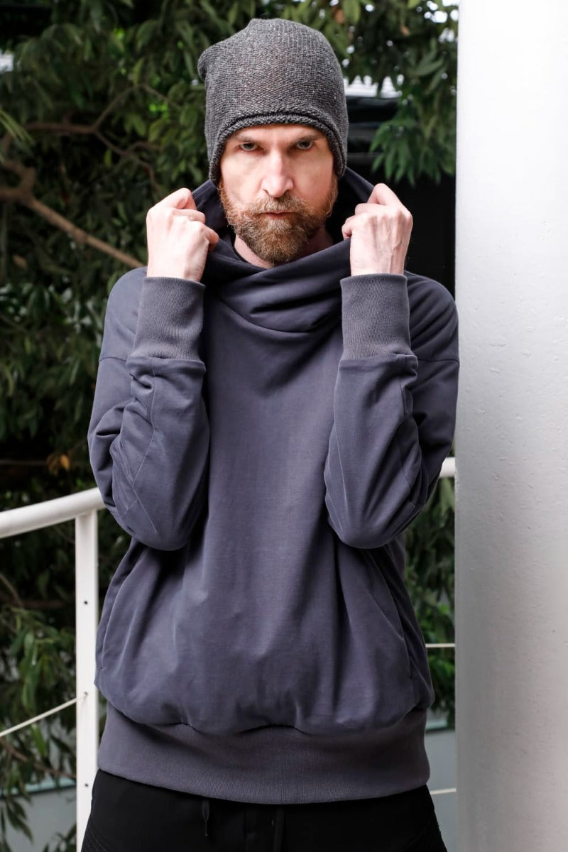 Hooded pullover cotton jersey  Blue Gray