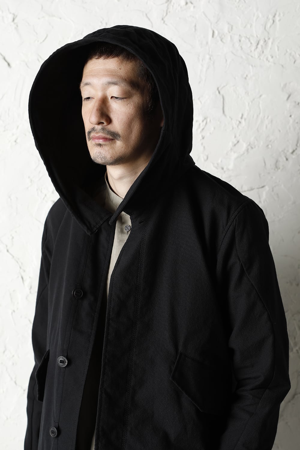 Hooded jacket cotton / nylon Black