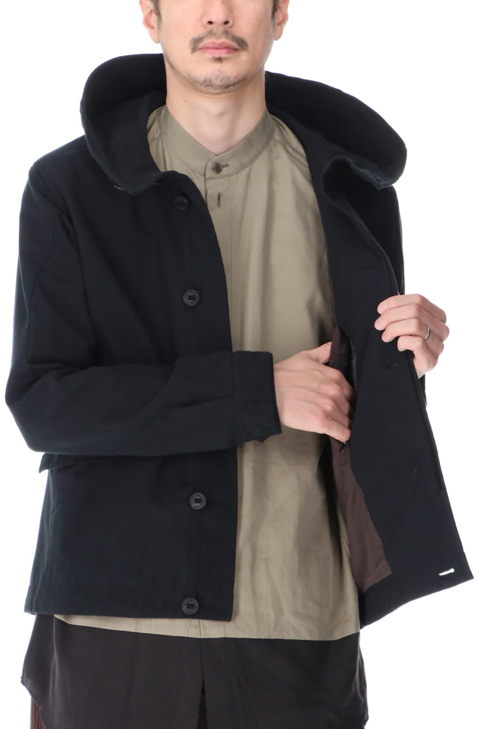 Hooded jacket cotton / nylon Black