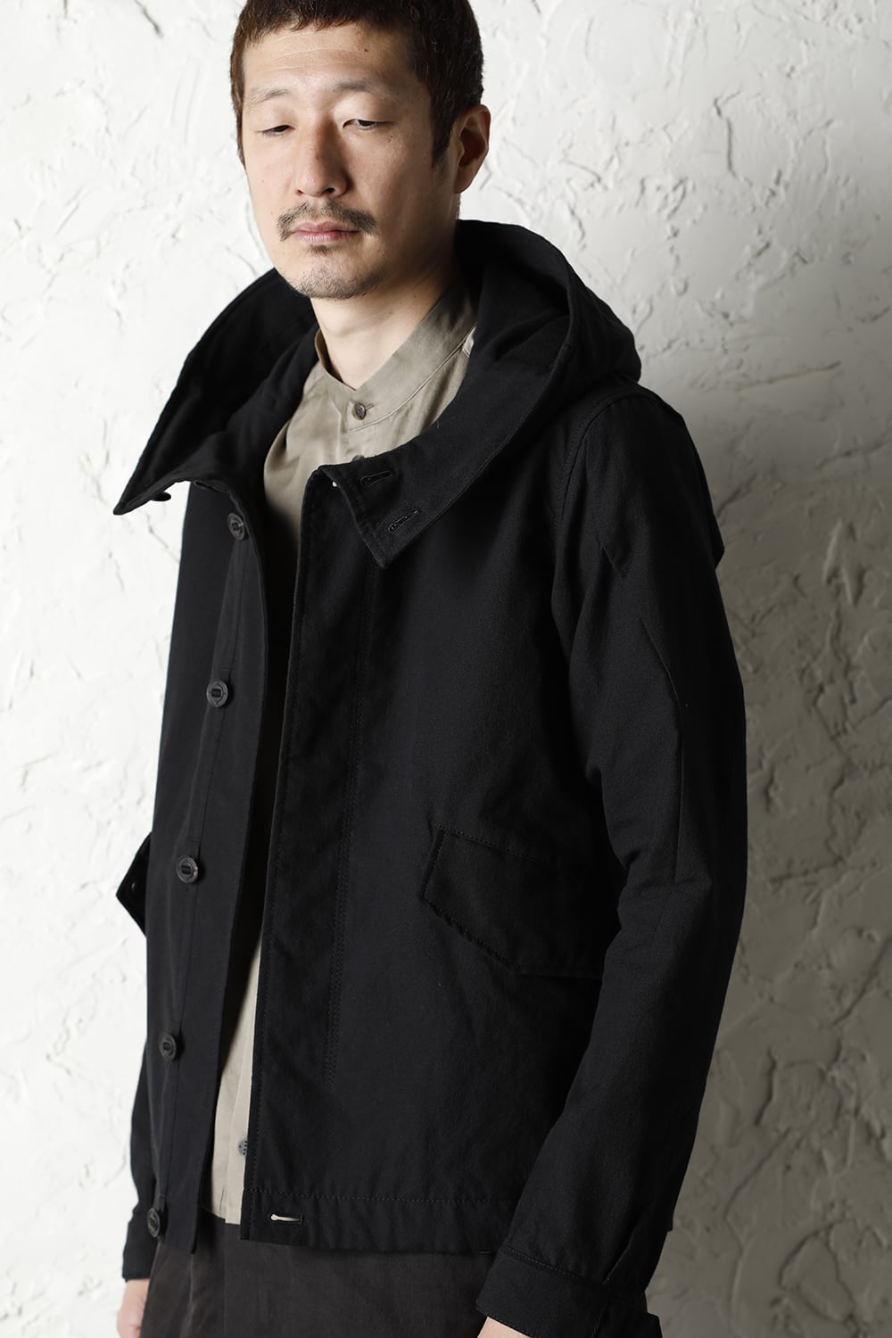 Hooded jacket cotton / nylon Black