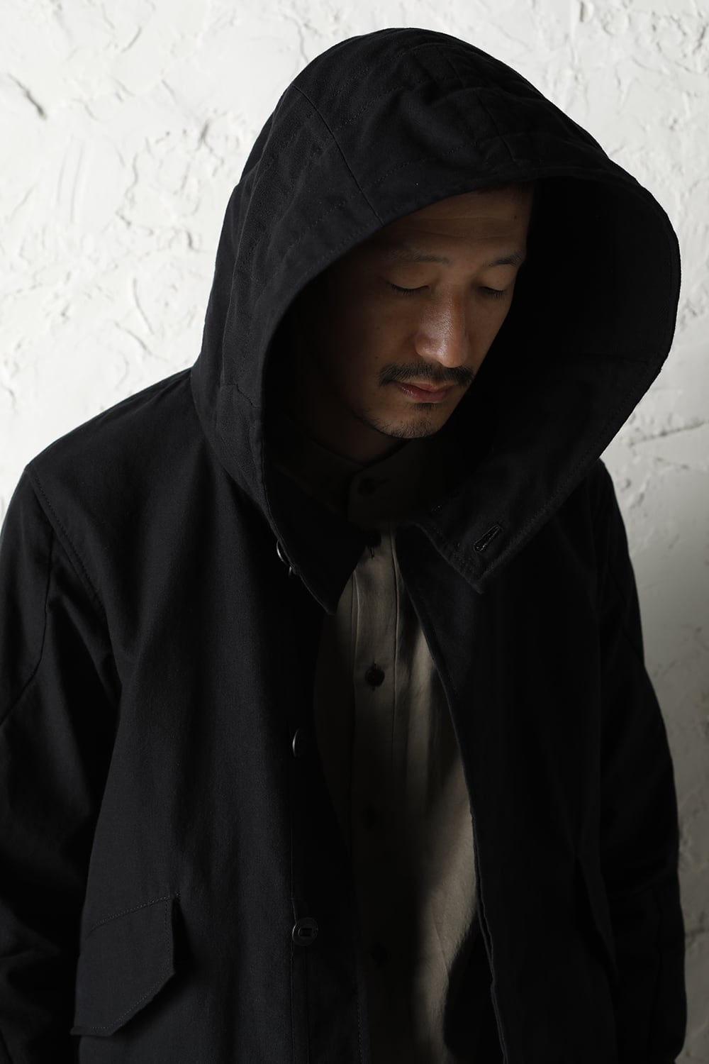 Hooded jacket cotton / nylon Black