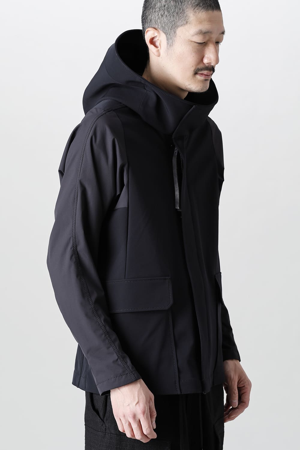 Hooded jacket merino wool jersey bonding